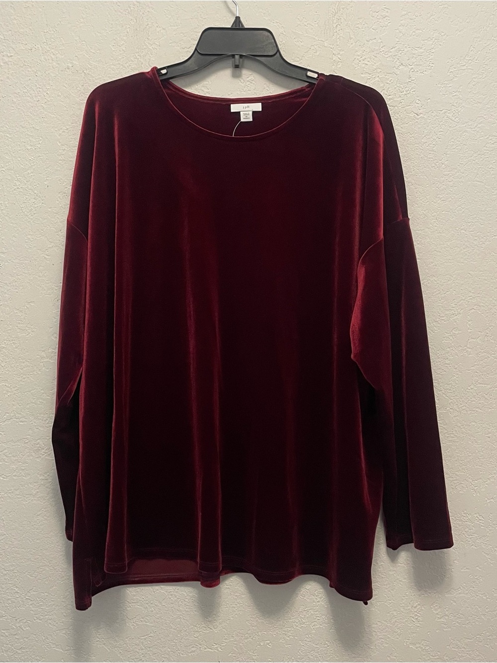 J Jill 3X Velour Velvet Long Sleeve Top Blouse Tunic Red Women’s Stretch NEW